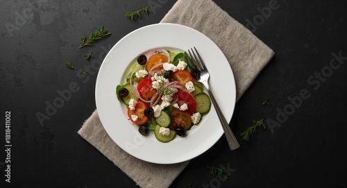 Fresh Greek salad with oliv...