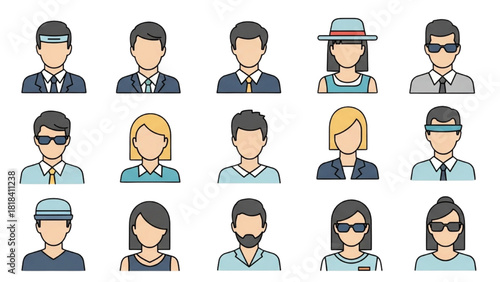 Set of diverse user profile avatars and icons for web and mobile applications