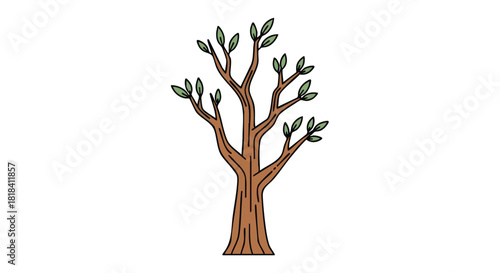Stylized tree illustration with brown trunk and green leaves against a plain white background offering a clean and minimal design aesthetic