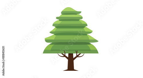 Stylized evergreen tree illustration with geometrical design and vibrant green foliage showing a forest icon for decoration nature scenery concept