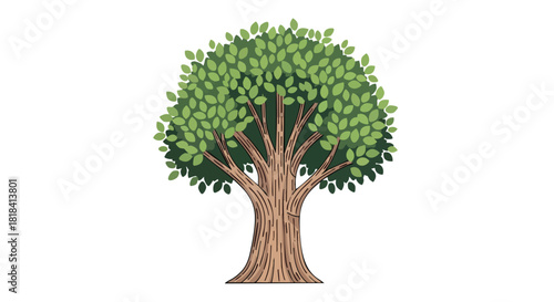 Isolated symmetrical tree illustration with verdant foliage and detailed trunk patterns showcasing arboreal beauty