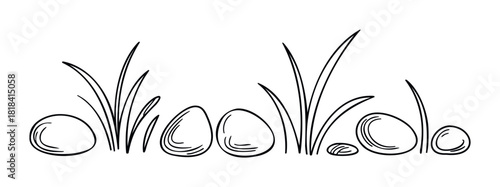 Easter egg hunt concept with handdrawn eggs and grass for spring celebration and holiday marketing projects