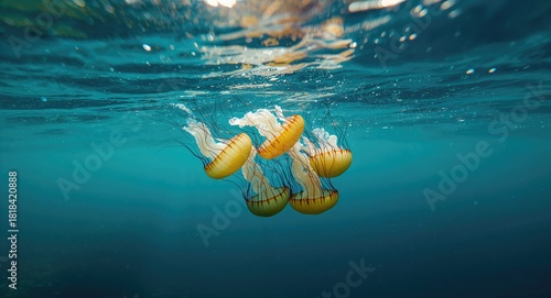 Colorful jellyfish swimming...