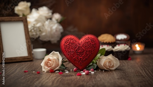 Red heart symbol on wooden ...