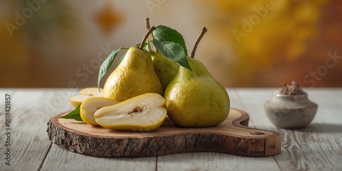 Slices of pears and whole p...