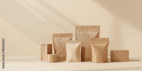 Boxes and paper zip bags on...