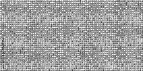 Glass square tiles seamless pattern. Reflective silver mosaic with shiny highlights and smooth beveled texture creating modern abstract grid. Transparent surface vector illustration.