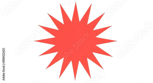 Vibrant red starburst graphic with sharp pointy spike details