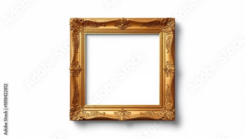 Old vintage golden frame on a white background, designed for artwork display or preservation purposes