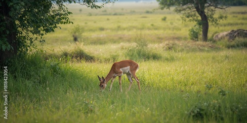 Pampas Deer grazing in lush...