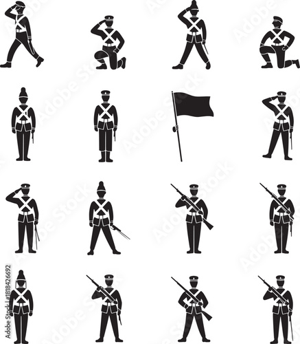 Set of soldier icons black silhouette illustration of military personnel isolated on white background