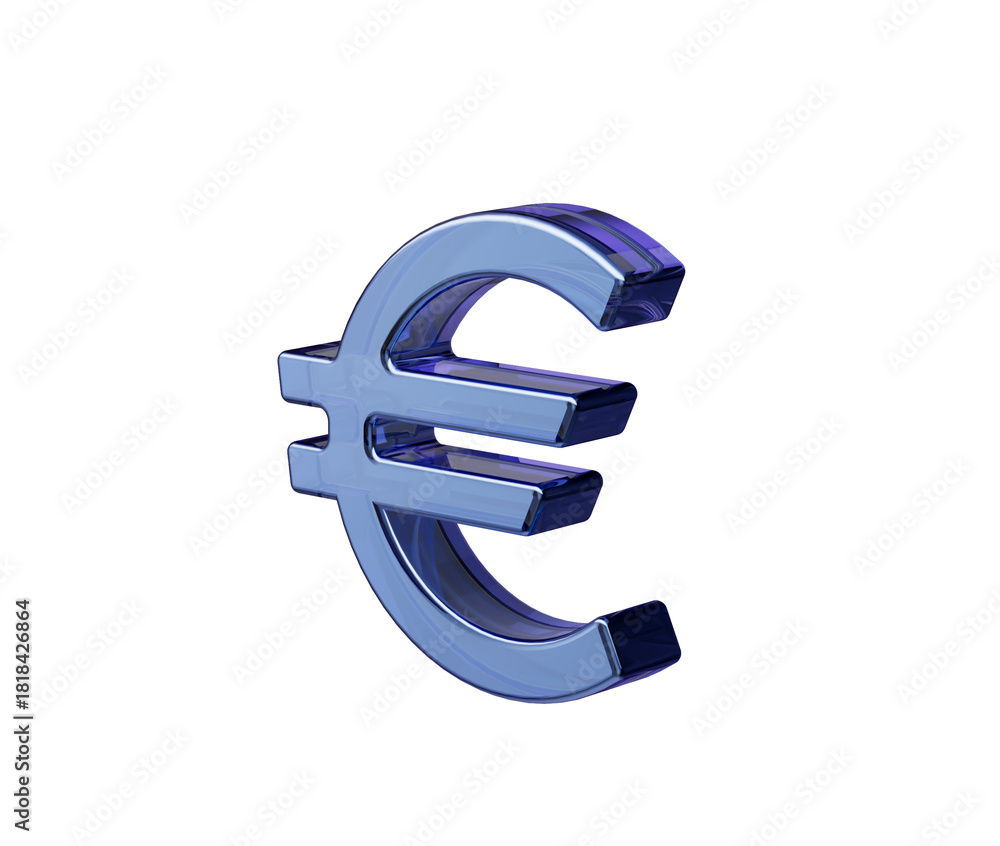 Fototapeta premium A glossy, deep blue 3D Euro symbol with smooth curves and reflective surface. 3d Illustration