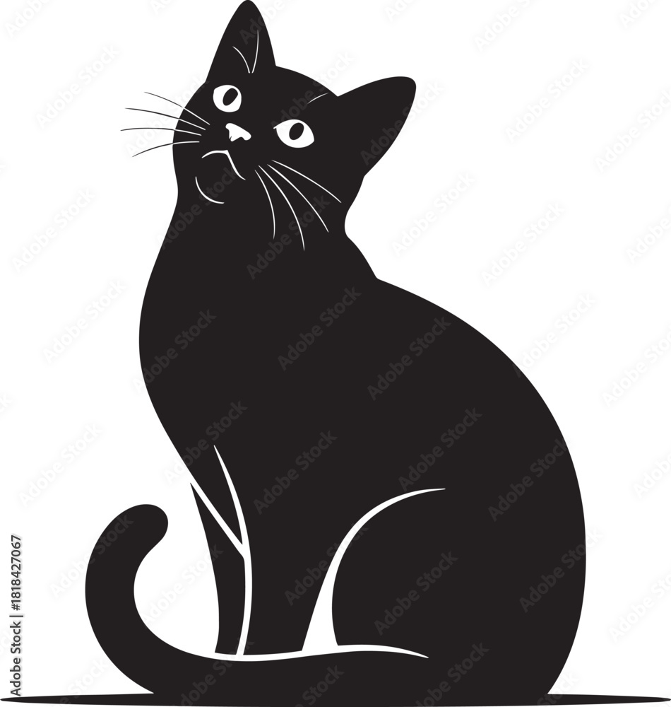 Fototapeta premium Black cat silhouette illustration simple design element isolated on white background
