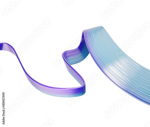 Abstract blue and purple gradient ribbon flowing on white background. 3D illustration