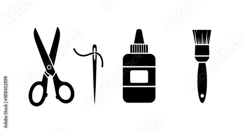 Vector illustration of a cartoon set of metal scissors and manicure scissors isolated on white as a black icon symbol equipment set