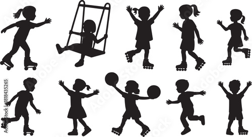 Playground Fun Icon in Silhouette Style. A playful illustration of children on swings and seesaws