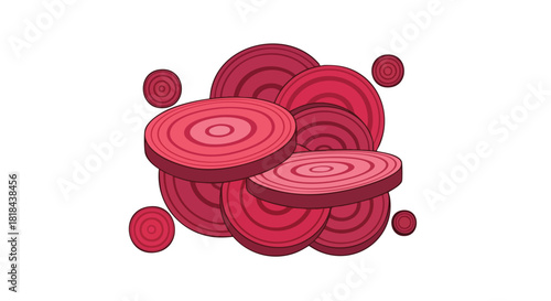 Sliced Beetroot Arrangement: A Vector Illustration of Circular Beet Pieces on White Backdrop