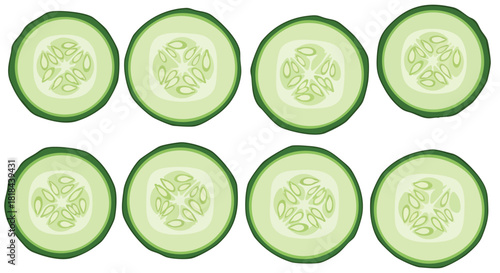 Arrangement of Sliced Cucumbers Displaying Fresh Green Tones and Delicate Seed Patterns Offering a Crisp and Refreshing Visual Experience