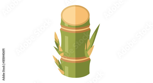 Stylized vector illustration of a section of bamboo stalk with young shoots against a white background creating a natural and minimalist design