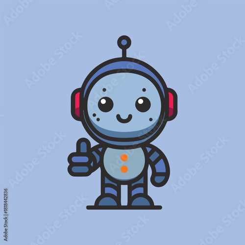 Cute Cheerful cartoon robot giving a thumbs up. Ai robot character showing thumbs up. Vector icons of humanoid robots, showing friendly gestures like thumbs up. Ideal for tech, AI, or futuristic theme