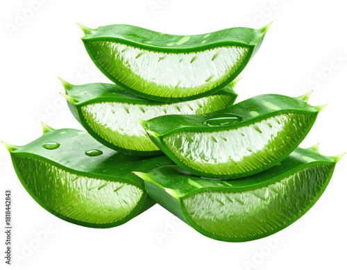 Wallpaper Mural Stacked, freshly cut aloe vera slices showcasing the translucent gel, glossy and bright Torontodigital.ca