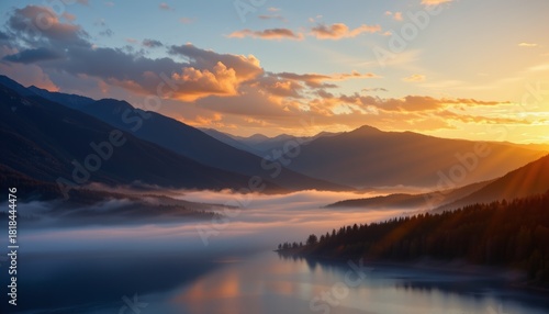 Wallpaper Mural Misty Lake at Sunrise in Mountain Landscape Torontodigital.ca