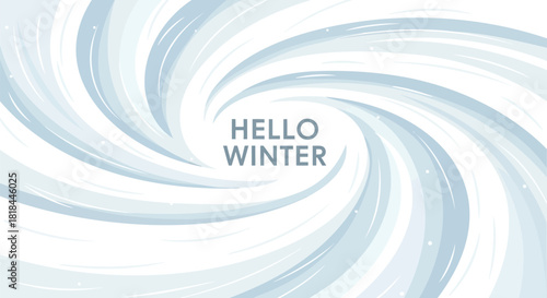 Abstract swirling winter background with gentle snow falling and the text hello winter