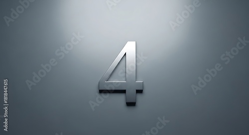 Number Four Metal Sign on Gray Wall Minimalist Modern Design
