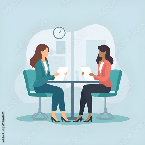 Two professional women having a business meeting or job interview