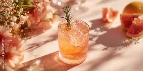 Cocktail with tequila, fresh grapefruit juice, and rosemary, suitable for brunch or holiday celebrations