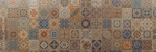 Background featuring colorful oriental patterned tiles used for text and layout design, emphasizing decorative aesthetics