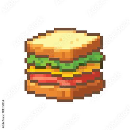 Pixel Art Sandwich Icon - Lunch or Snack 8-bit Vector