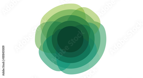 Overlapping green shapes create a captivating abstract floral design, evoking freshness and harmonious layers in a modern composition