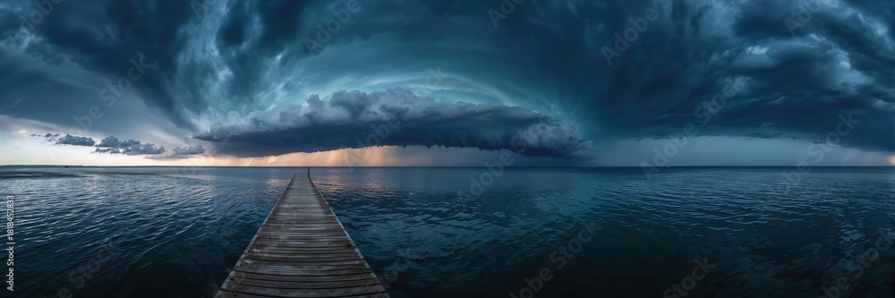 Fototapeta premium Stormy skies over a lake with turbulent water, emphasizing weather patterns and atmospheric conditions