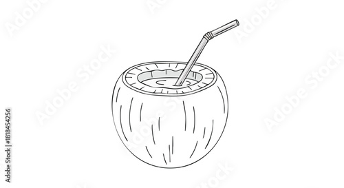 Isolated coconut drink with straw illustration showing tropical refreshment and minimal design for creative content or design projects