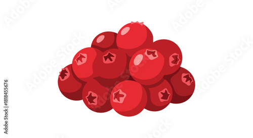 Illustration of clustered cranberries showing vibrant red color and smooth textures, perfect for food themed designs and autumnal elements