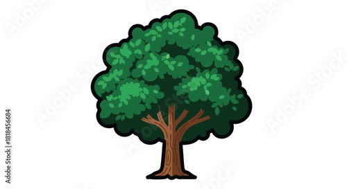 Stylized arboreal depiction with verdant foliage and robust trunk on a white background landscape illustration cartoon isolated tree