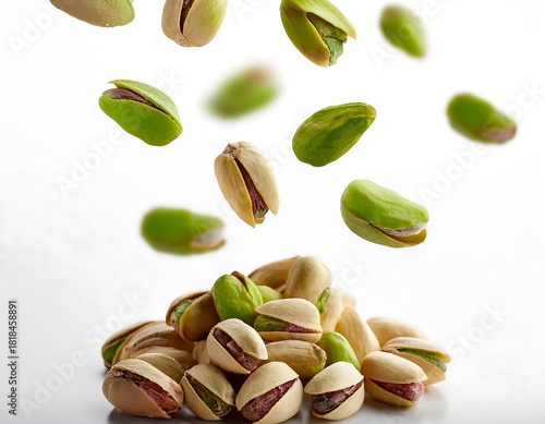 Wallpaper Mural A healthy snack idea with vibrant green pistachios heaped and dropping.  white backdrop Torontodigital.ca