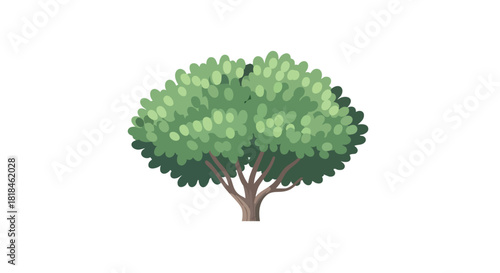 Illustration of a tree with a dense canopy, isolated on a bright background showcasing stylized leaves and a sturdy trunk enhancing its visual appeal