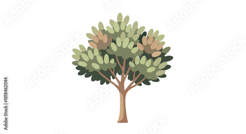 Stylized deciduous tree illustration with pastel leaves against a stark white backdrop in vector format perfectly suited for designs