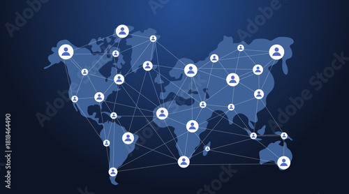 Global network connection concept. Big data visualization. Social network communication in the global computer networks. Internet technology. Business. Science. Vector illustration.