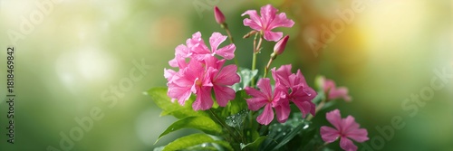 Pink flowers and green leaves in full bloom, ideal for floral background or decorative design, Earth Day