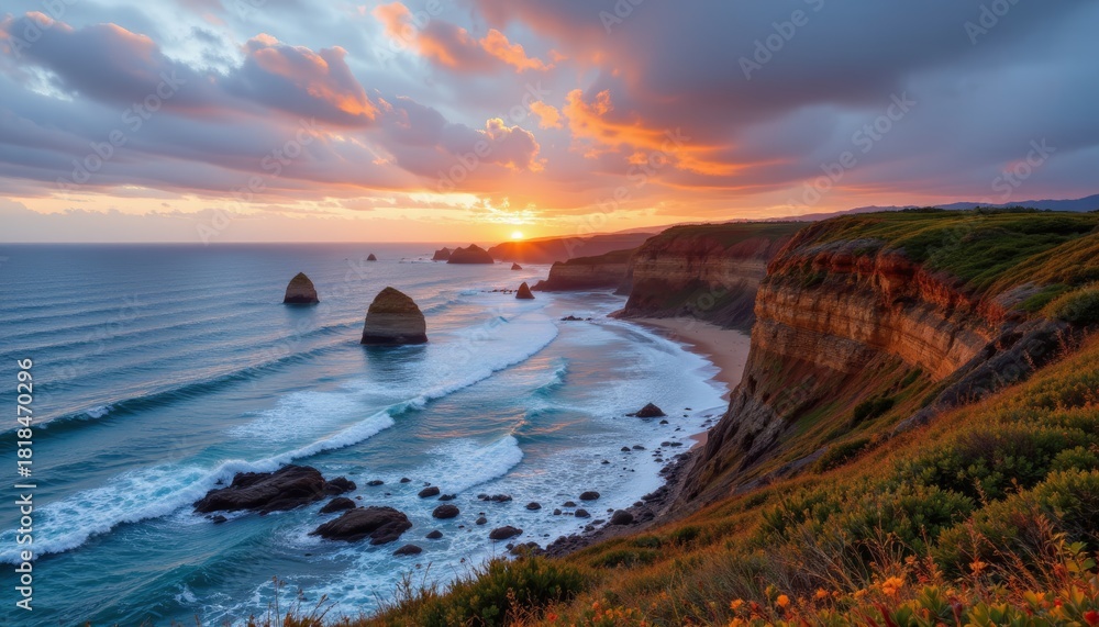 Obraz premium Coastal Cliffs at Sunset
