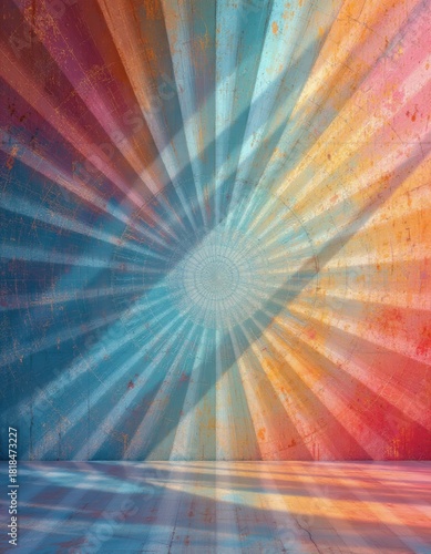 Retro Burst Background with Colorful Rays