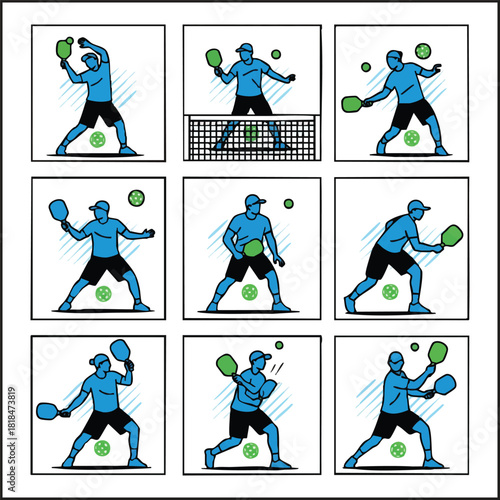 Pickleball Equipment and Gear Icon Set