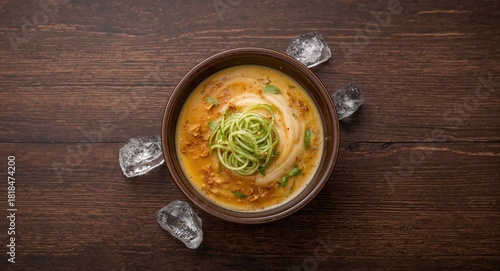 Lod chong, a Thai dessert with rice flour noodles in palm sugar syrup and coconut milk, emphasizing sweetening technique