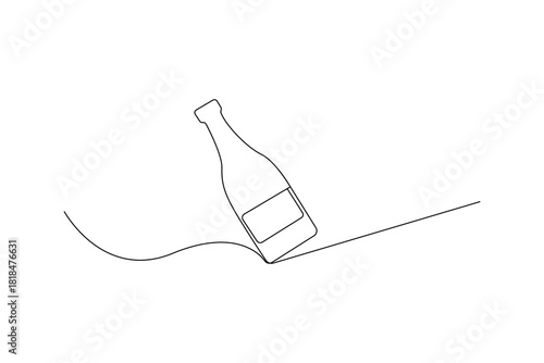 One line champagne and wine glass outline minimalist  festive vector design  