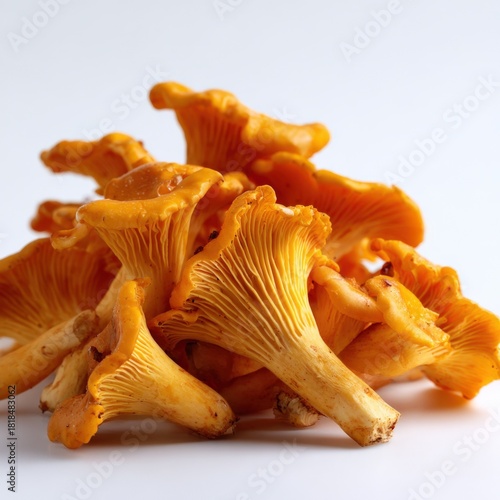 Fresh chanterelle mushrooms on white background