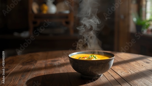 Wallpaper Mural Egg soup on a plate, Asian cuisine emphasizing healthy ingredients, featuring a yellow broth for dinner, Chinese style, World Food Day Torontodigital.ca