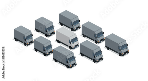 Isometric delivery trucks pattern on white background for logistics and transport design